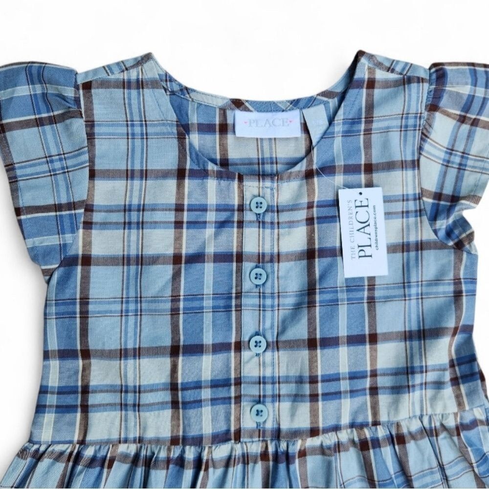 NWT! The Children's Place Girls Dress Monkey Blue Ruffle Sleeve And Hem Size 5/6 - Picture 3 of 10